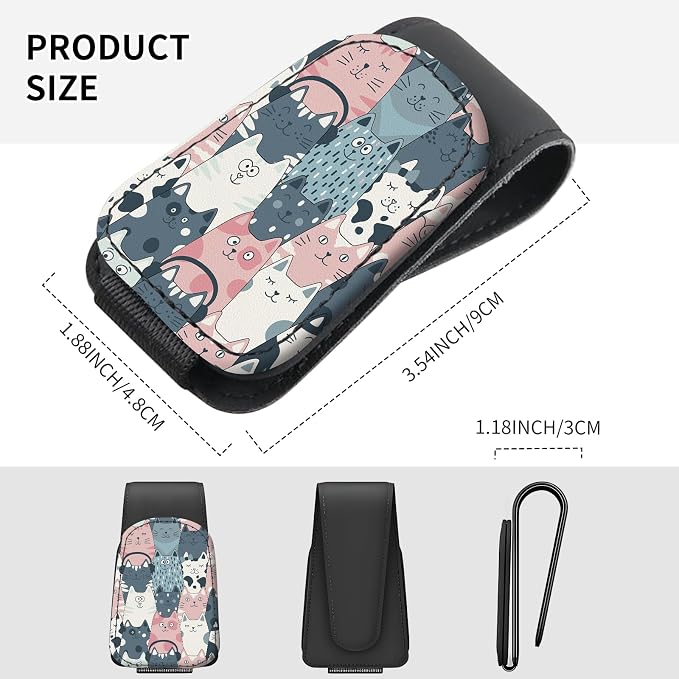 Sunglasses Holder for Car Visor, PU Leather Glasses Clip Organizer, Cute Magnetic Eyeglass Holder for Vehicle Sun Visor, Car Interior Accessory for Women & Men Cute Cat Faces - Image 4