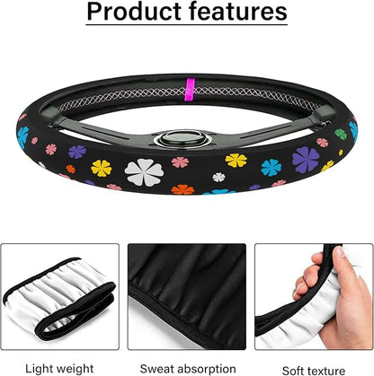 Steering Wheel Cover Neoprene Material Most Cars Men&Women Universal 15 inch Premium Non-Slip Spring Steering Wheel Protector Floral Car Accessories (Lucky Clever) - Image 6