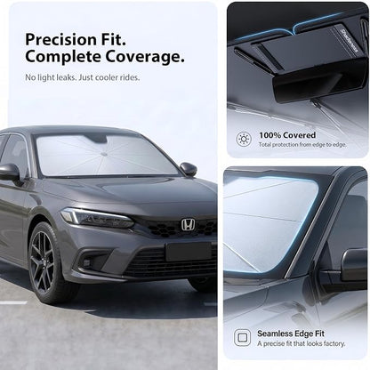 2026 Upgraded Windshield Sun Shade Umbrella for Toyota Tacoma [Precision Custom Fit, Superior UV & Heat Block] Cooling Tech Fabric, Durable Foldable with Storage Bag, Fits 2000-2026 - Image 6