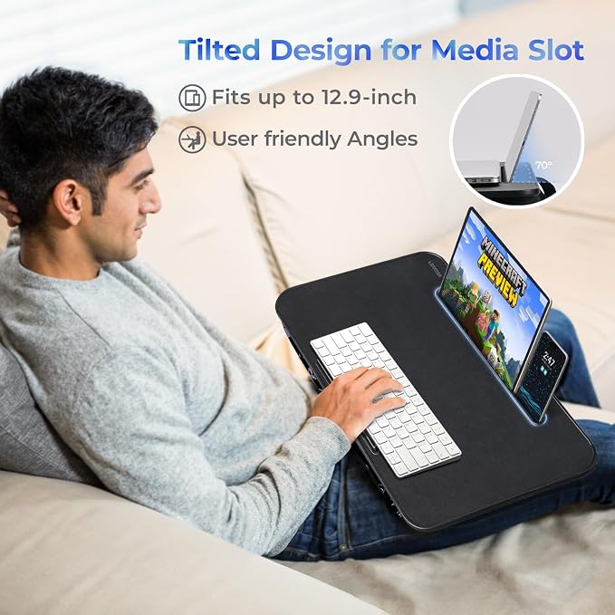Lap Desk – L.DOCTOR Cushioned Lap Desks, Portable Laptop Desk for Bed, Couch & Floor, Washable Cushion, Built-in Phone & Tablet Slot, Fits 17.3" Laptop – Working, Writing, Gaming – Large, Gaming Accs - Image 7