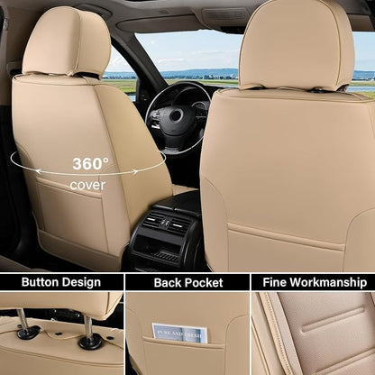 Coverado Car Seat Covers Full Set, Waterproof Car Seat Protector, Leather Seat Cushion, Universal Car Interior Covers Seat Protectors for Most Cars Beige - Image 2