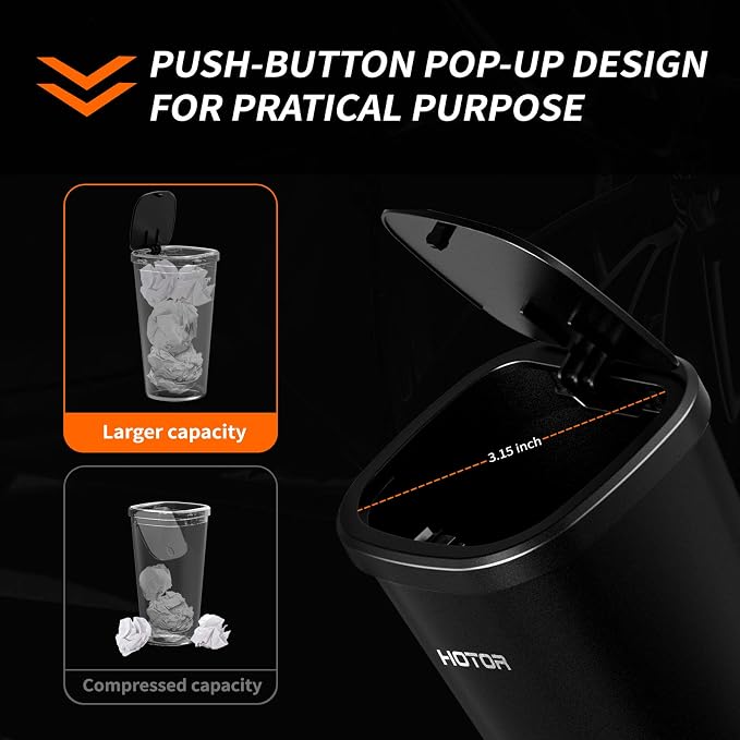 HOTOR Car Trash Can with Lid, 30 Trash Bags, Black, 2-Pack | Multipurpose Car Trash Cup and Garbage Can for Car, Office & Home, Suitable for Various Daily Storage and Disposal Needs - Image 3