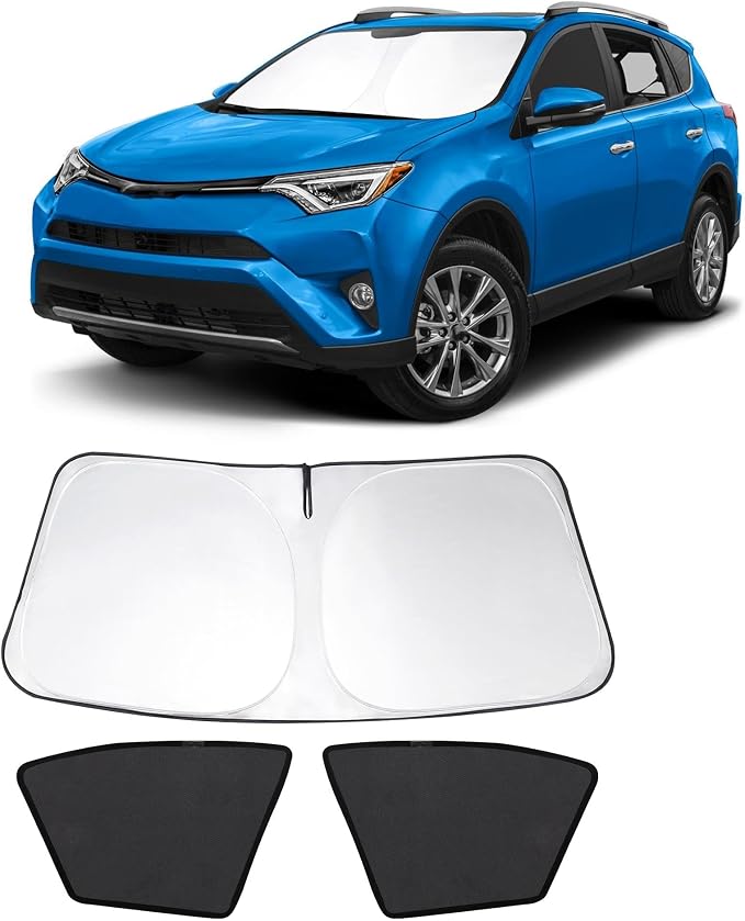 3PCS Car Window Shades Front Windshield Sun Shade Foldable Window Shade Custom Fit for 2013-2018 Toyota RAV4 Accessories Car Shades for Front Windows Anti-UV Rays Block Heat by FannycCargoCover