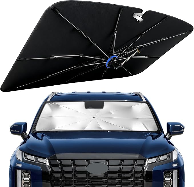 Windshield Sun Shade for Hyundai Palisade 2019-2026 with 360°Rotating Shaft | Custom Fit Umbrella Sunshade for UV Blocking, Interior Heat Protection, Easy Storage, UPF 50+ Cool Windshield Cover by Lonyaqui