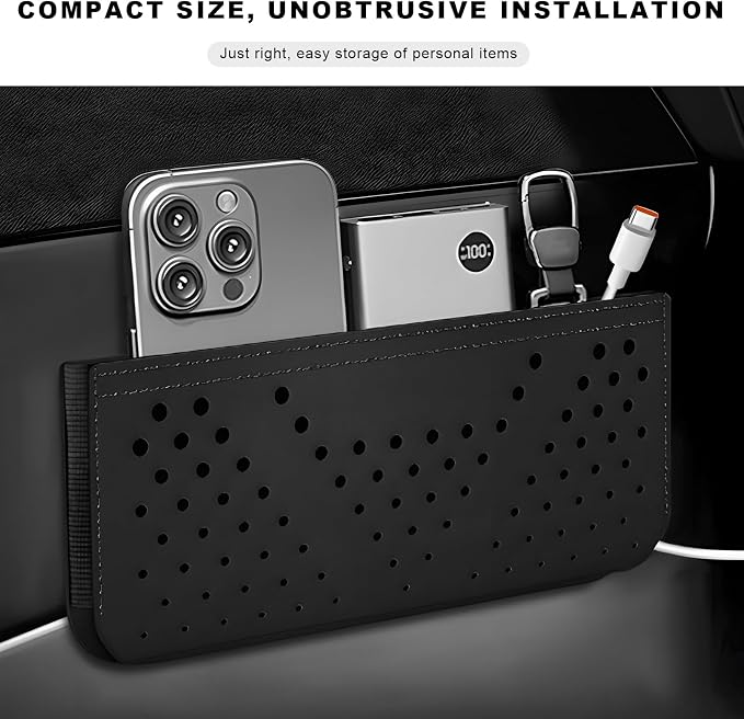 Car Seat Side Pocket Organizer, Auto Center Console Storage Pocket with Adhesive Tape, Multifunctional Leather Tray Pouch Sunglasses Holder for Car Seat Door Window (Black) - Image 6