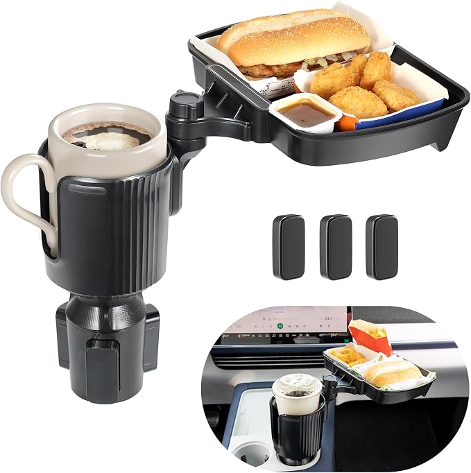 Car Large Cup Holder Expander, 2-in-1 Cupholder Extender with Swivel and Detachable Snack Food Tray Table for Eating, Travel Essentials for Road Trips for Driver. Model B by Sancaral
