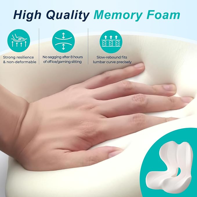 Seat Cushion for Office Chair, Ergonomic Cushion with Lumbar Support Pillow | Orthopedic Memory Foam Coccyx Cushion for Tailbone & Sciatica Pain Relief, Ideal For Office Chairs, Car Seats, Wheelchairs - Image 9