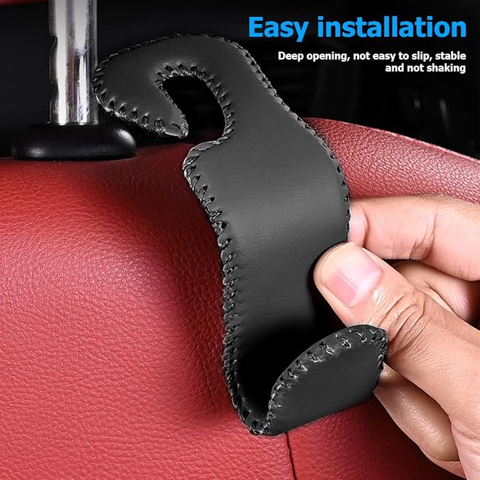 Zpana 2PCS Car Headrest Hooks Genuine U-Shaped Hanging Holder Beige | Genuine leather surface, suspended structure, rotates for front or back seat use, universal fit, automotive accessories - Image 4