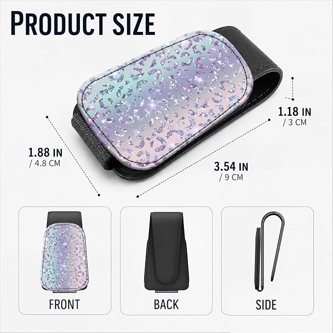 Leather Magnetic Sunglass Holder for Car Sun Visor, Cute Eyeglass Ticket Card Hanger Clip, Universal Auto Interior Accessories for SUV Pickup Truck, Holographic Leopard - Image 3