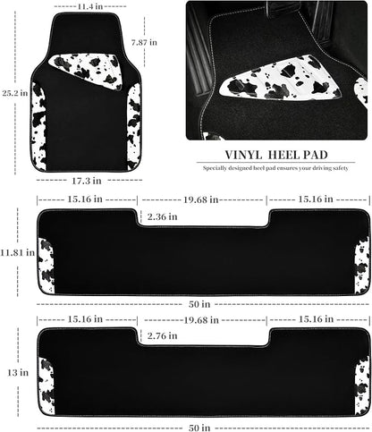 CAR PASS Waterproof Universal 3 Row Car Floor Mats, Cow Print Car Mats Fit for SUV,Vans,sedans, Trucks,Set of 3 Row Vehicles Car Carpet with Heel Pad and Nibs Backing, Cute Women Girly (Black White) - Image 2