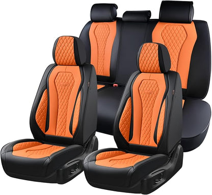 Coverado Automotive Seat Covers, Car Seat Covers Full Set, Orange Car Seat Cover, Driver Seat Covers, Luxury Car Seat Cushion,Leather Seat Cover Seat Protector Fit for Most Cars by COVERADOAUTO
