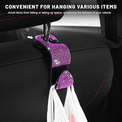 4 PCS Bling Car Seat Headrest Hooks, Sparkly Crystal Rhinestone Auto Back Seat Hanger Backpack Storage Hanger, Universal Diamond Handbag Hanging Holder for Car RV SUV Truck (Pink) - Image 4
