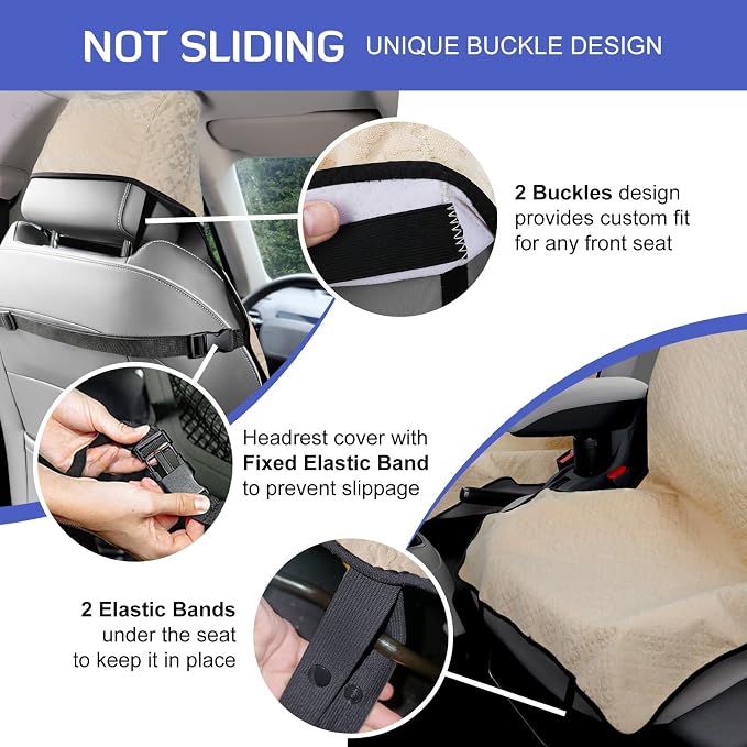 INFANZIA 1Pcs Waterproof Sweat Towel Car Seat Cover Beige, Non-Slip | Premium Bucket Carseat Protector for Trucks SUV Jeep, Universal for Post Gym Workout, Running, Swimming, Beach - Image 3