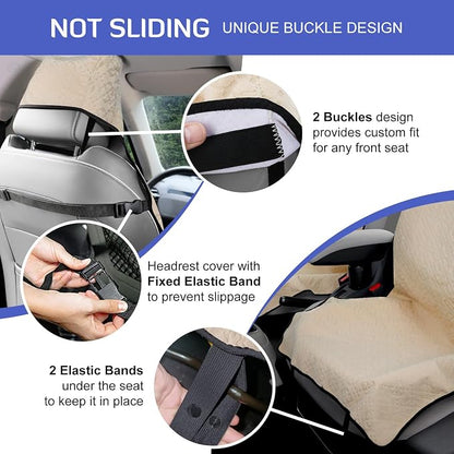 INFANZIA 1Pcs Waterproof Sweat Towel Car Seat Cover Beige, Non-Slip | Premium Bucket Carseat Protector for Trucks SUV Jeep, Universal for Post Gym Workout, Running, Swimming, Beach - Image 3