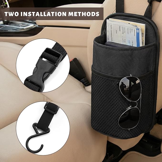 2 in 1 Large Car Cup Holder, 80 oz Multi-Function Auto Water Bottle Storage Bag with Mesh Pocket, Universal Hanging Seat Side Organizer Cup Holders for Car SUV Truck (Black) - Image 5