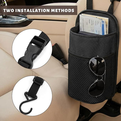 2 in 1 Large Car Cup Holder, 80 oz Multi-Function Auto Water Bottle Storage Bag with Mesh Pocket, Universal Hanging Seat Side Organizer Cup Holders for Car SUV Truck (Black) - Image 5