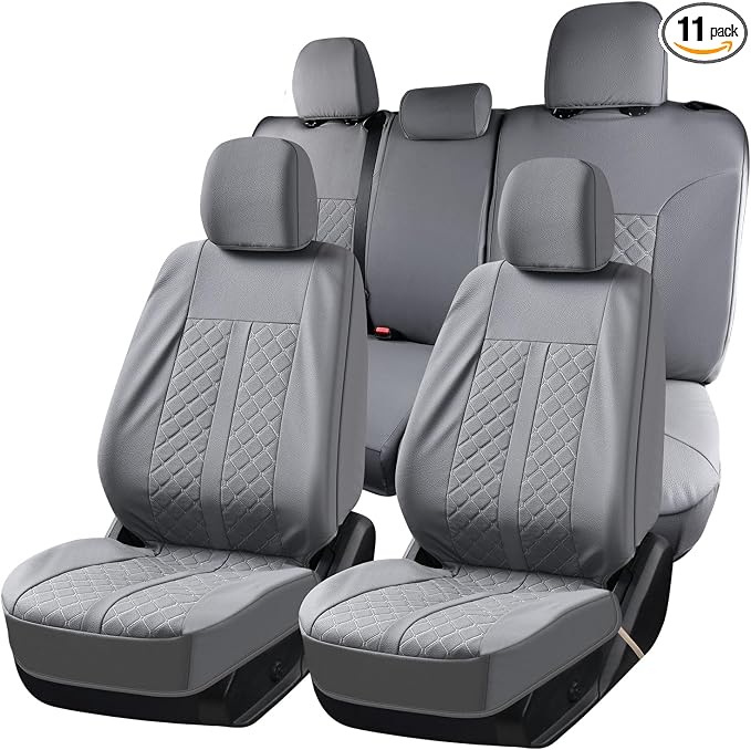 Truckiipa Full Set Leather Seat Covers Fit for Toyota Tacoma Full Coverage Waterproof Seat Covers Cushion Protector Fit for 2016-2023 Toyota Tacoma Double Crew Cab, Full Set, Gray by Truckiipa