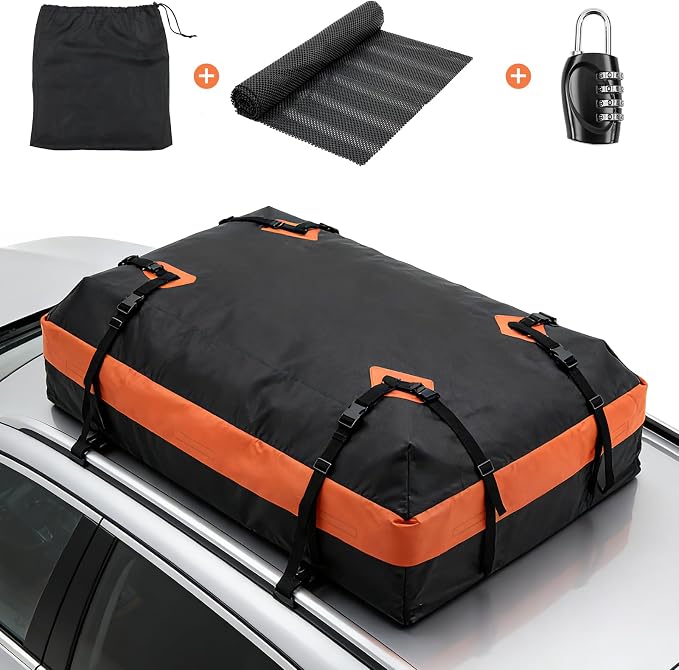 DUMOS Car Roof Bag Cargo Carrier Waterproof 15 Cubic Feet for All Vehicles | Rooftop Bag with Anti-Slip Mat, Combination Luggage Lock, Reinforced Straps & Door Hooks, Fit Vehicles with/without Roof Rack - Image 4