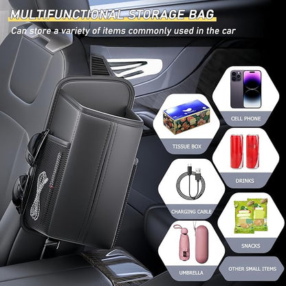 Tumecos Rectangle Car Tissue Box Holder,Car Storage Organizer for Front and Back Seat,Side Mount Hanging Bags with 2 Mesh Pockets,Waterproof Side Organizer,Napkin Cover - Image 5