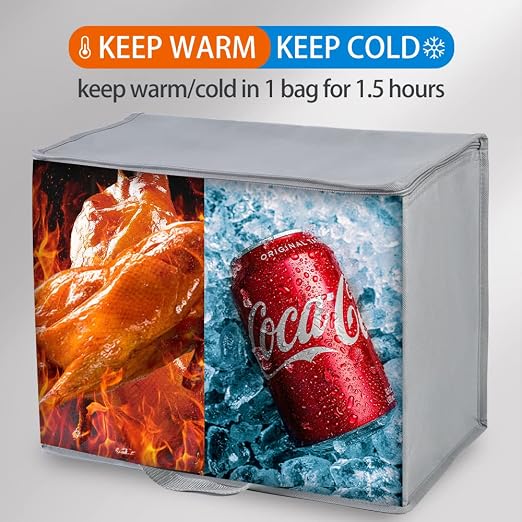 Bodaon 10-Pack Insulated Reusable Grocery Shopping Bags, X-Large Picnic Cooler Bag Secure Top Cold, Insulated Food/Pizza Delivery Bag, Commercial Food Warmers Thermal, Grey - Image 3