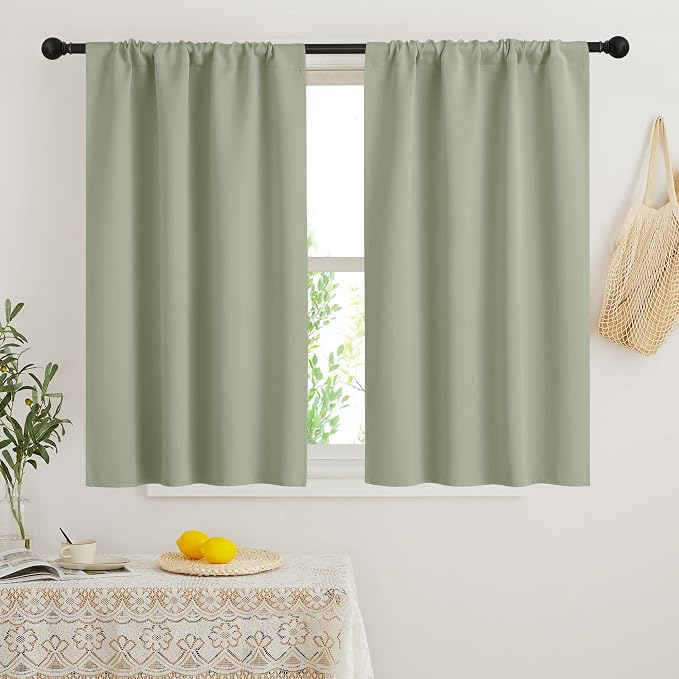 RYB HOME Short Blackout Curtains for Bedroom, Room Darkening Insulated | Rod Pocket, Summer Heat Light UV Blocking, Energy Saving, Drapes for Nursery, W34 x L45, Sage Green, 2 Panels by RYBHOME
