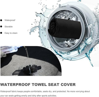 Car Towel Seat Cover, Waterproof Non-Slip Bucket Seat Protector for Running Swimming Hiking, Universal Machine Washable Front Seats Towel Protective Cover for Car SUV Truck (Black) - Image 5