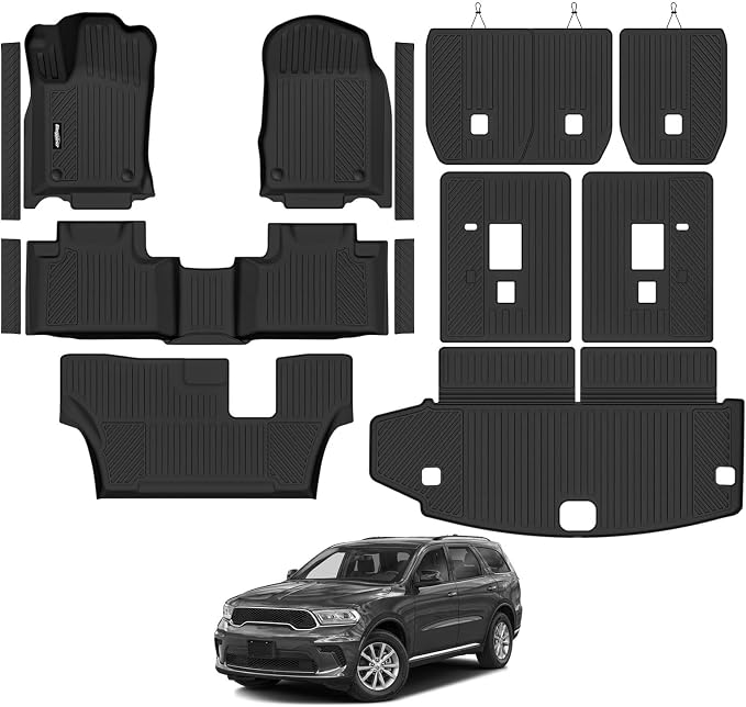 Floor Mats for Dodge Durango 7 Seats/Bench Seats 2016-2025 2026 | Trunk Mat and Backrest Mats & Door Sill Guard All Weather TPE Protector Odorless Full Set Interior Accessories Floor Liners by Bingoliner