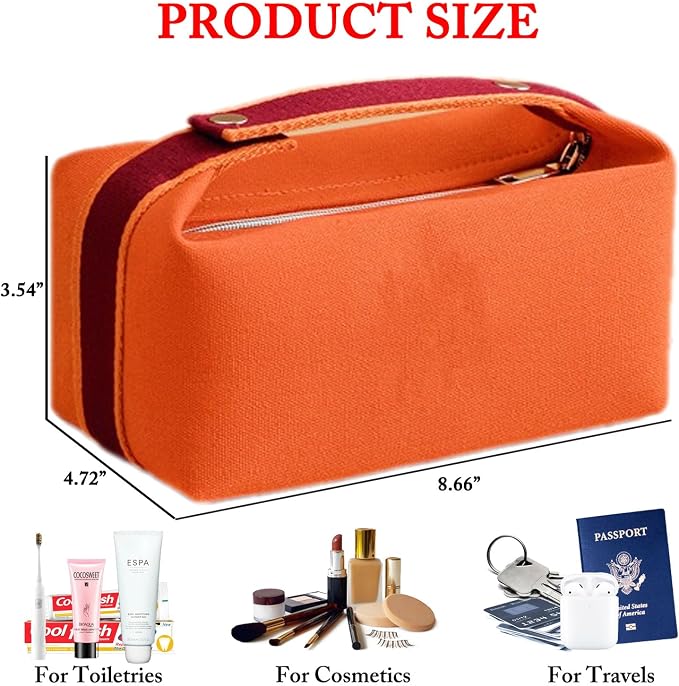 Fammart Travel Makeup Bag, Waterproof Canvas Cosmetic Bag Make Up Organizer Case for Women, Large Toiletry Bag Skincare Pouch for Toiletries Accessories Brushes - Image 4