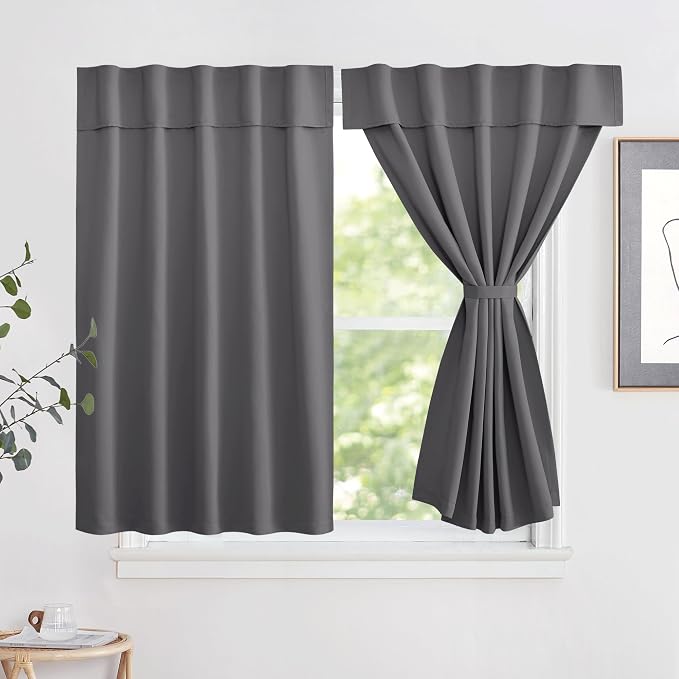 NICETOWN Grey Blackout Curtains 48 Inches Long for Travel | Portable Self Sticky Easy Installation Short Curtains for Bathroom Basement Window Storage Cupboard, 1 PC, 52" x 48" by NICETOWN