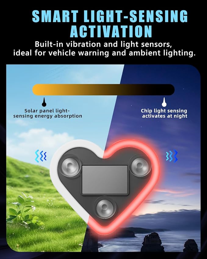 Car LED Ambient Light for Thanksgiving, Car Triangle Window Solar-Powered Heart Shaped Atmosphere Light with 5 Switchable Lighting Modes, Romantic Car Interior & Outdoor Decor (Red, 1pcs) - Image 4