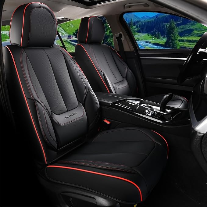 Coverado Car Seat Covers Full Set, Seat Covers for Cars, Black Car Seat Protector Waterproof, Nappa Leather Car Seat Cushion, Car Seat Covers Front Seats and Back Fit for Most Cars - Image 2