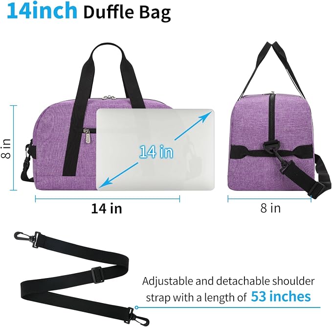 Apenze Small Gym Bag 14 inch lightweight Carry On Mini Duffel Bag for Travel Sport - Lavender Purple - Image 7
