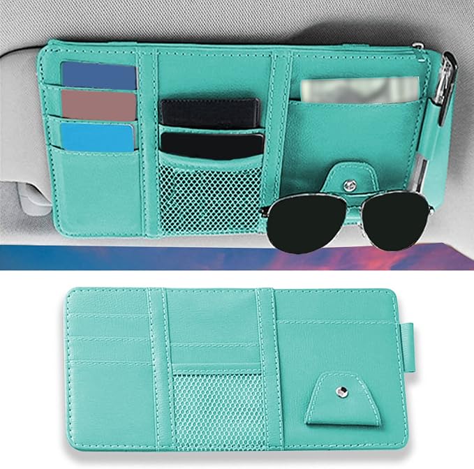 Car Sun Visor Organizer, Sunglasses Holder for Car Sun Visor | Auto Interior Accessories Pocket Organizers Can Store for Sunglasses, Documents, Cards, Pen, Drivers License by DWARFOO