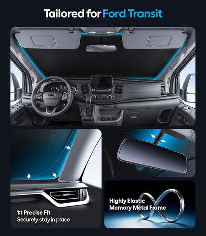 Wigoo for Ford Transit Windshield Sunshade, Custom Fit, Keeps Interior Cool | Custom Fit, Cooling Tech Fabric, Foldable Heat-Blocking Sunshade with Storage Bag, for Ford Transit 2015-2026 Accessories - Image 4