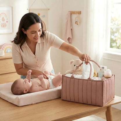 Baby Diaper Caddy Organizer-Large Nursery Storage Basket for Changing Table and Car - Portable Newborn Essentials & Wipes Bin - Gift for Baby Shower and Registry Must-Have (Rouge Pink) - Image 4