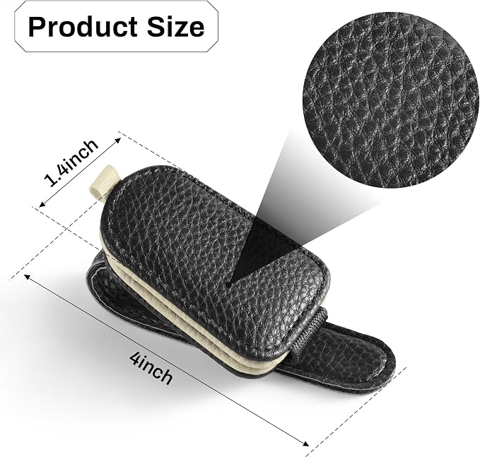 SINGARO Sunglasses Holder for Car, Leather Magnetic Buckle Sun Visor Sunglass Clip, Ticket Card Storage Glasses Clip, Car Interior Accessories for Men and Women（2PCS Black-Beige） - Image 5
