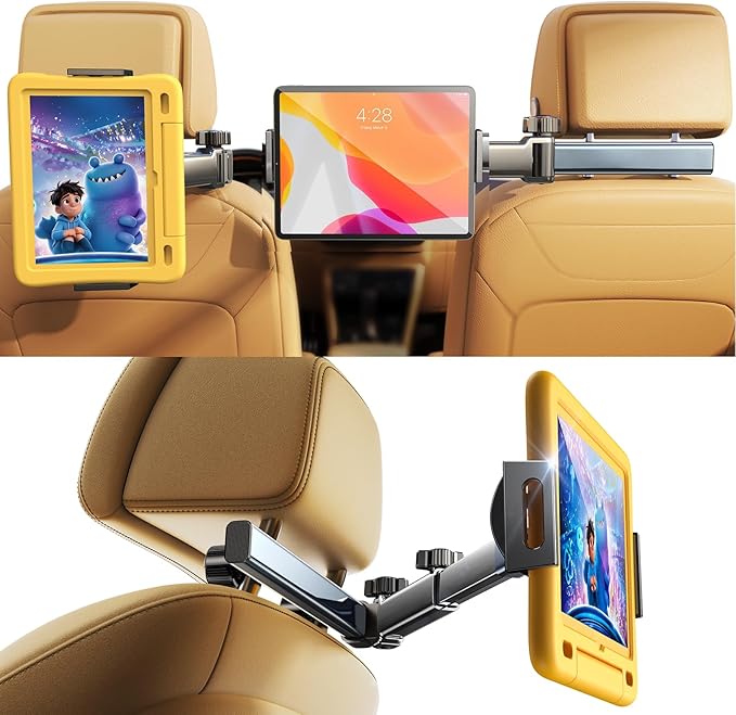 LISEN iPad Holder for Car Tablet Mount, Road Trip Essentials Kids Back Seat | Car Accessories for Women Interior Kit Organizer Back Seat, Toddler Travel Essential for Car Trip, iPad Car Mount Headrest by Lisen
