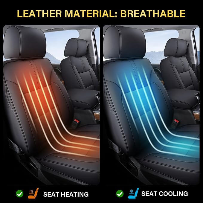 Coverado Chevy Silverado Seat Covers, Faux Leather Seat Covers Fit for Chevy Silverado GMC Sierra 2007-2025 1500, 2015-2025 2500HD 3500HD Crew Double Extended Cab (Front, Black) - Image 5