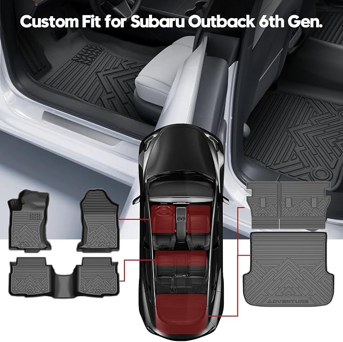 TGBROS Floor Mats for Subaru Outback 2020-2025, All Weather TPE Liners Full Set with Cargo Liner & Back Seat Protector, Non-Slip Black 6PCS - Image 2