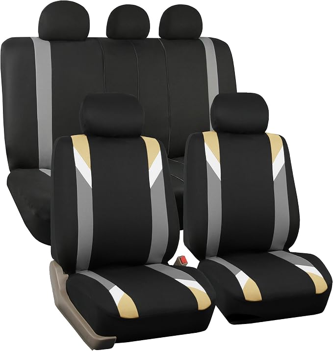 FH Group Premium Modernistic Flat Cloth Car Seat Covers – Universal Fit, Washable Seat Covers for SUV Sedan Van, Beige, Full Set by FHGroup