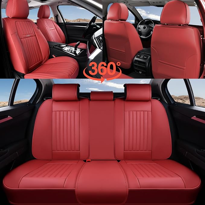 Coverado Car Seat Covers Full Set, Seat Covers for Cars, Car Seat Cover, Car Seat Protector, Leather Car Seat Cushion, Waterproof Car Seat Covers Front Seats and Back Fit for Most Cars(Red) - Image 8