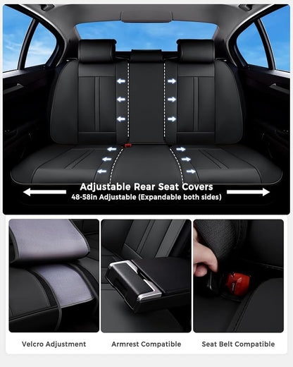 Huidasource Car Seat Covers Full Set Luxury Nappa Leather, Seat Cover with Velcro Adjustable, Airbag, Lumbar Support, Cooling and Heating, Car Seat Covers Universal Fit for Most Cars SUV Trucks, Black - Image 3