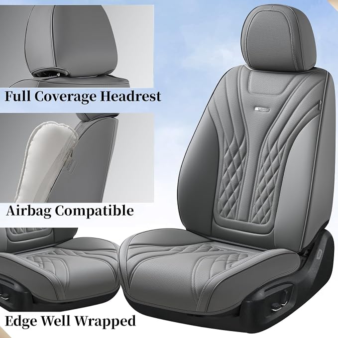 Coverado Car Seat Covers, Car Seat Covers Front Seats, 2-Pack Front Seat Cover, Nappa Leather Waterproof Seat Covers, Car Seat Protectors, Automotive Seat Covers Universal Fit for Most Vehicles Gray - Image 4