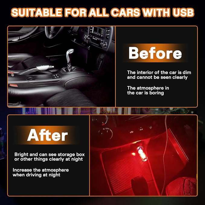 2 PCS Car USB Night Light Bulb, Touch Dimmable Car Interior Ambient Lights, Mini Retro Glass Bottle LED Lamp, Plug-in USB Mood Light for Vehicle, Bedroom, Camping(Red) - Image 6