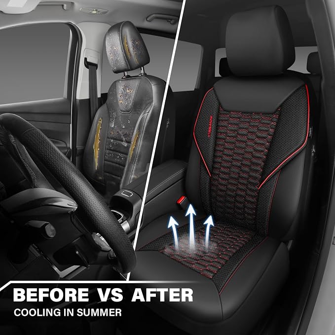 CAR PASS 3D Foam Mesh Leather Car Seat Covers Front Seats, Air Cool Mesh Front Seat Covers for Car, Universal Fit for SUV Truck Sedan Automotive, Armrest Airbag Compatible,Black and Red - Image 6