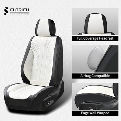 FLORICH Waterproof Front Car Seat Cover Faux Leather Automotive Seat Cover Front Car Seat Cushion Car Seat Protector Accessories Universal Fit for Most Cars SUV Trucks, Black&White - Image 3