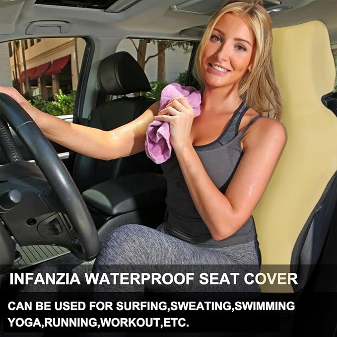 Neoprene Waterproof Car Seat Cover, Pale Yellow 1pc, Non-Slip | Car Seat Protector, Sweat-proof, Universal Fit SUV & Truck, Machine Washable, For Gym, Yoga, Pets, Workout, Beach, Swimming - Image 3