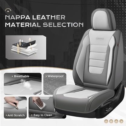 Coverado Car Seat Covers Full Set, Nappa Leather Seat Covers for Cars, Car Seat Protector Car Seat Cushion, Front and Back Seat Protectors Cushions Universal Fit for Most Cars (Gray&Light Gray) - Image 2