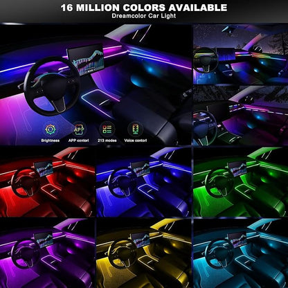 Acrylic Interior Car LED Strip Light with APP Remote Control, 4 in 1 RGB Dreamcolor Neon Flexible Strip Fiber Optic LED Ambient Lighting Kits,RGB Music Lights Sync for Inside car Decorations - Image 2