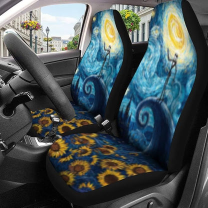GENANY Nightmare Skeleton Car Seat Covers Set of 2, Starry Night Breathable Front Seat Covers for Truck Sedan SUV, Spooky Car Accessories, Spooky Gift for Women Men - Image 3